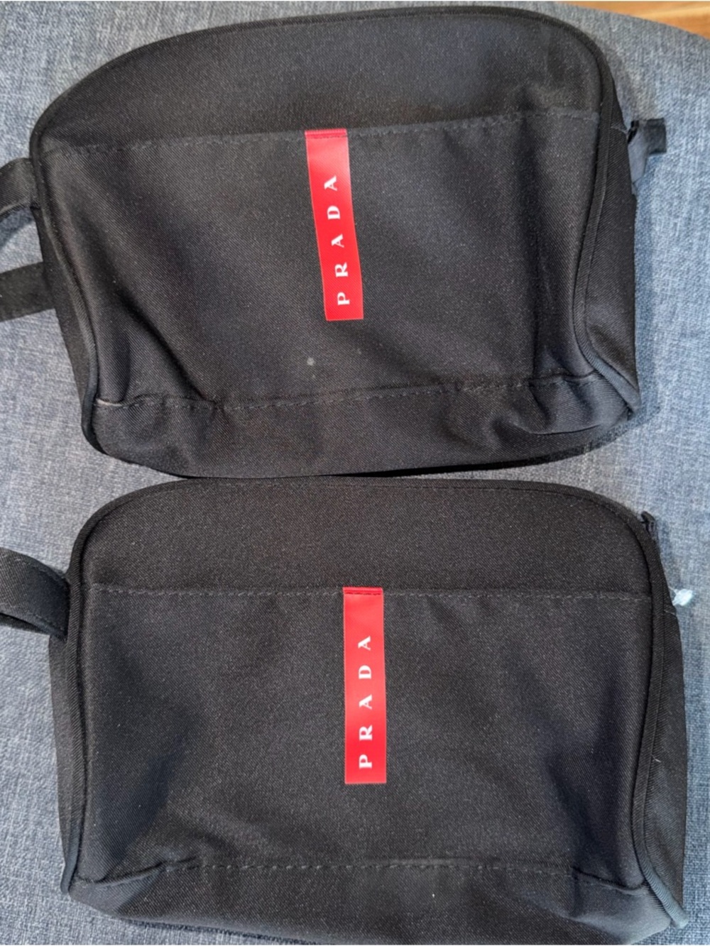 Prada Black Toiletry Pouch with Red Logo Strip (Pair)